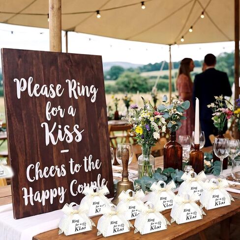 24 Pcs Wedding Cowbells Bulk 3 Inch Ring for a Kiss Cowbells with Handle Ribbon for Bride Groom Church Wedding Reception Decorations Goodies Bags Party Supplies in Saudi Arabia