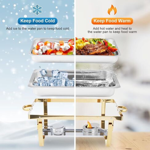 Chafing Dish Buffet Set 4 Pack, 8Qt Square Chafers and Buffet Warmers Sets with Lid & Foldable Frame, Stainless Steel Chafer Food Warmer for Parties Wedding Catering Supplies, Gold in Kuwait