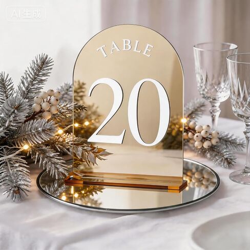 Gold Wedding Table Numbers with Stands, Double Sided 5x7 Inch Acrylic Signs Numbered 1-20, Elegant Arch Design Table Decorations for Wedding Reception Party Events in Kuwait