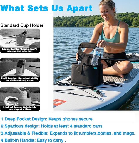 Paddle Board Cooler Paddle Board and Kayak Drink Cup Holder Reusable Insulated Coffee Cup Carrier, 2-in-1 Drink & Phone Holder Essential SUP Accessories for Paddleboarding in Saudi Arabia