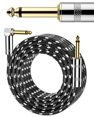 كابل جيتار بطول 10 أقدام (3 أمتار)، 22AWG OFC Core، سلك أمبير جيتار مجدول من النايلون مع زاوية قائمة TS 1/4 بوصة إلى مستقيم، كابل ربع بوصة، كابل جيتار كهربائي للخلاط والميكروفون والمندولين والصوت الاحترافي in Kuwait