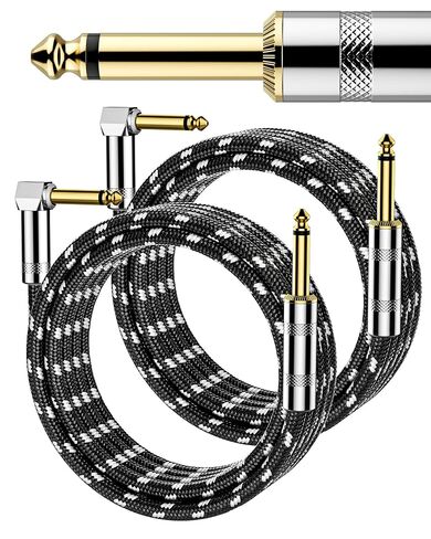 كابل جيتار بطول 10 أقدام (3 أمتار)، 22AWG OFC Core، سلك أمبير جيتار مجدول من النايلون مع زاوية قائمة TS 1/4 بوصة إلى مستقيم، كابل ربع بوصة، كابل جيتار كهربائي للخلاط والميكروفون والمندولين والصوت الاحترافي in Kuwait