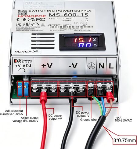600 واط 0-15V40A تيار مستمر تحويل التيار الكهربائي، محول صناعي PSU AC 110 فولت/220 فولت إلى تيار مستمر 0-15 فولت محول محول لشرائط ضوء LED، كاميرات CCTV in Kuwait