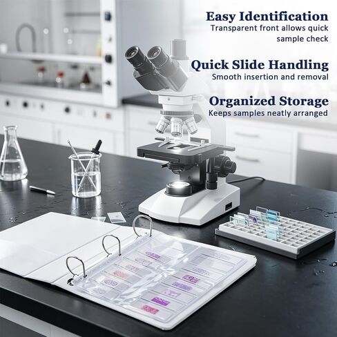Sabary 10 Pack Microscope Slide Holder Pages for 3 Ring Binder, Holds 160 Standard 25 x 75 mm Glass Slides, Clear Slide Storage Sheets for Lab, School, Research, Specimen Collection Organizer in Kuwait