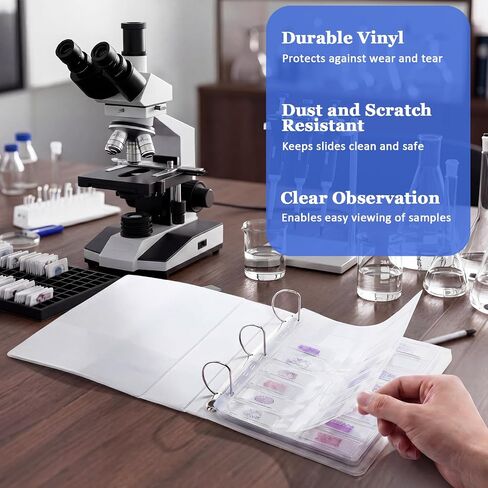Sabary 10 Pack Microscope Slide Holder Pages for 3 Ring Binder, Holds 160 Standard 25 x 75 mm Glass Slides, Clear Slide Storage Sheets for Lab, School, Research, Specimen Collection Organizer in Kuwait