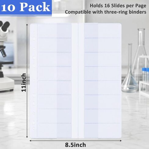 Sabary 10 Pack Microscope Slide Holder Pages for 3 Ring Binder, Holds 160 Standard 25 x 75 mm Glass Slides, Clear Slide Storage Sheets for Lab, School, Research, Specimen Collection Organizer in Kuwait