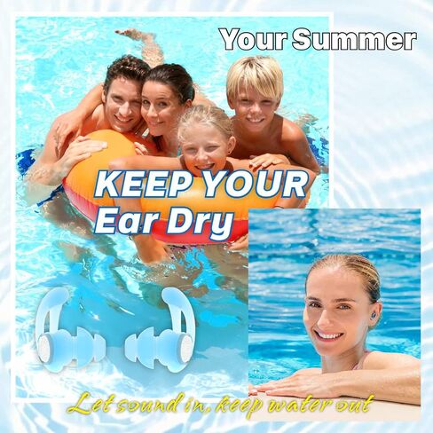 Ear Plugs for Swimming with String, Blocks Water Out Lets Sound in, Custom-fit Swimmer Earplugs - Waterproof Ear Protection for Surfing, Swim, Kiteboarding, Showering, Other Water Activities in Kuwait