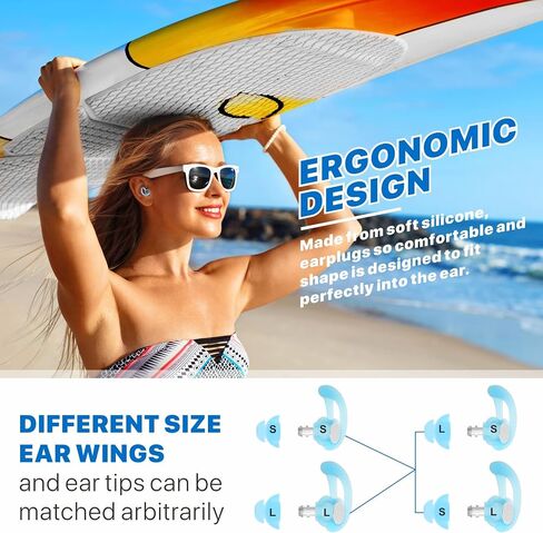 Ear Plugs for Swimming with String, Blocks Water Out Lets Sound in, Custom-fit Swimmer Earplugs - Waterproof Ear Protection for Surfing, Swim, Kiteboarding, Showering, Other Water Activities in Kuwait