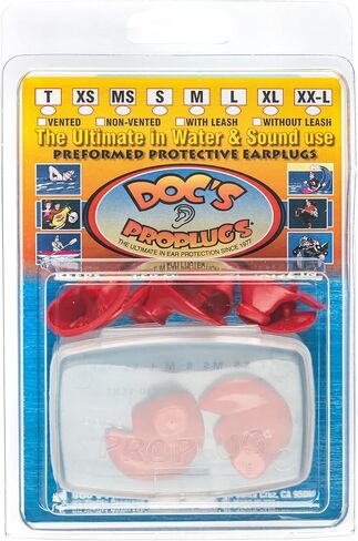 Doc’s Proplugs Combo Pack – (Adult 18+) – Vented – RED – Includes Case | 4 Sizes in One Pack | Reusable Earplugs for Surfing, Swimming, Diving & More | Blocks Water & Noise | Made in USA in Kuwait