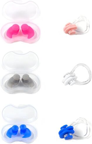 3 Pair Swimming Ear Plugs for Kids, Waterproof Silicone Ear Plugs Reusable Swim Earplug with Nose Clips for Age 8 Above Child Adults, Surfing, Bathing, Water Sports in Kuwait
