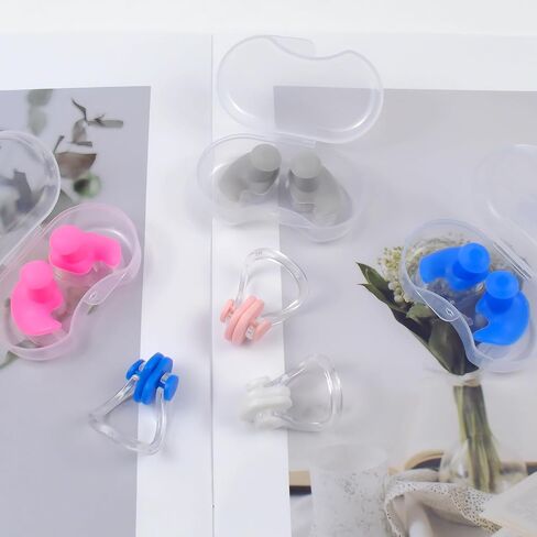 3 Pair Swimming Ear Plugs for Kids, Waterproof Silicone Ear Plugs Reusable Swim Earplug with Nose Clips for Age 8 Above Child Adults, Surfing, Bathing, Water Sports in Kuwait