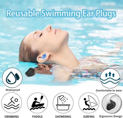 3 Pair Swimming Ear Plugs for Kids, Waterproof Silicone Ear Plugs Reusable Swim Earplug with Nose Clips for Age 8 Above Child Adults, Surfing, Bathing, Water Sports in Kuwait