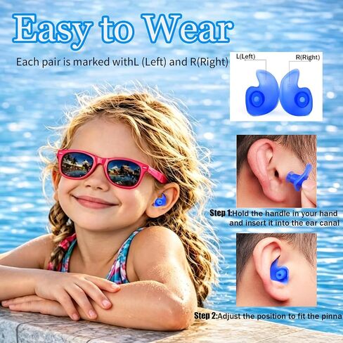 3 Pair Swimming Ear Plugs for Kids, Waterproof Silicone Ear Plugs Reusable Swim Earplug with Nose Clips for Age 8 Above Child Adults, Surfing, Bathing, Water Sports in Kuwait