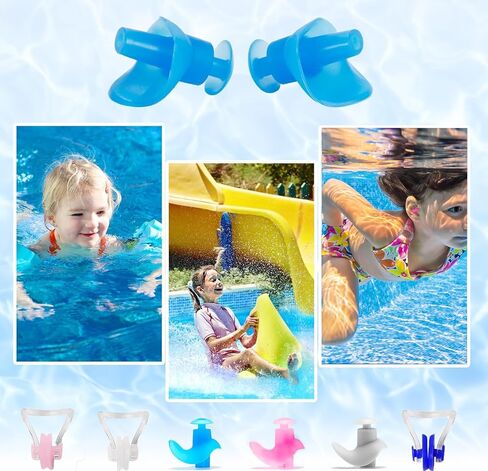 3 Pair Swimming Ear Plugs for Kids, Waterproof Silicone Ear Plugs Reusable Swim Earplug with Nose Clips for Age 8 Above Child Adults, Surfing, Bathing, Water Sports in Kuwait