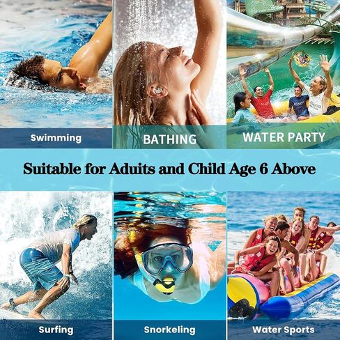 3 Pair Swimming Ear Plugs for Kids, Waterproof Silicone Ear Plugs Reusable Swim Earplug with Nose Clips for Age 8 Above Child Adults, Surfing, Bathing, Water Sports in Kuwait