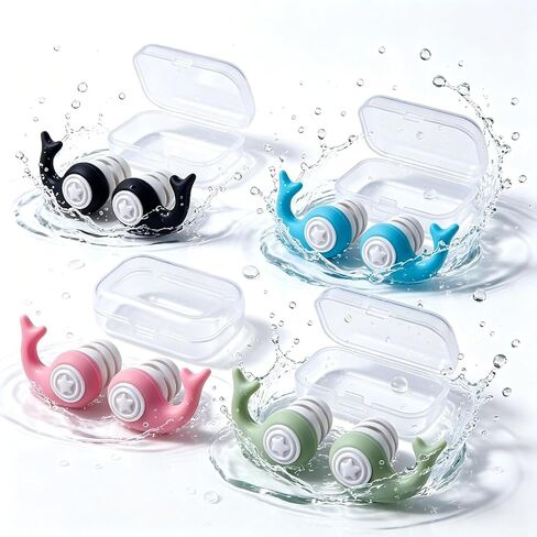 Swimming Ear Plugs for Adults - Dolphin Design Won't Fall Out – 4-Layer Water Seal Reusable Silicone – with Cases for Surfing Pool Shower(4 Pairs) in Kuwait