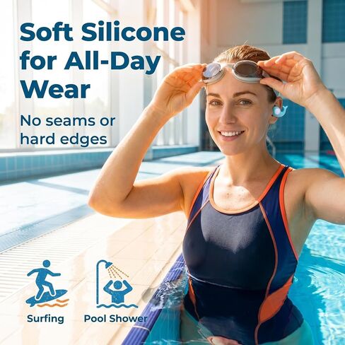 Swimming Ear Plugs for Adults - Dolphin Design Won't Fall Out – 4-Layer Water Seal Reusable Silicone – with Cases for Surfing Pool Shower(4 Pairs) in Kuwait
