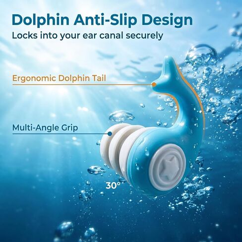 Swimming Ear Plugs for Adults - Dolphin Design Won't Fall Out – 4-Layer Water Seal Reusable Silicone – with Cases for Surfing Pool Shower(4 Pairs) in Kuwait