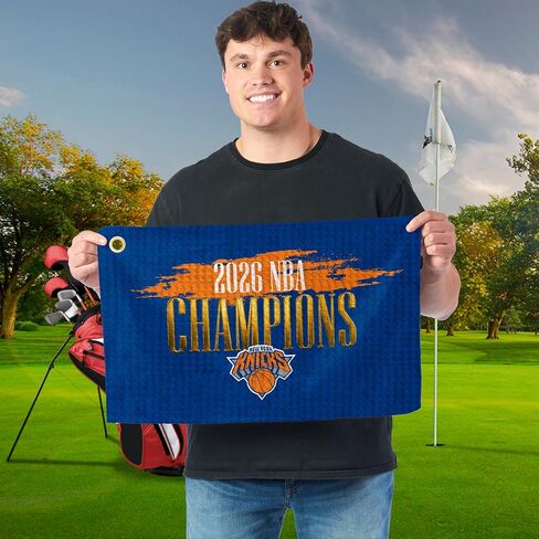 منشفة الجولف Northwest New York Knicks 2026 NBA Champions Waffle Golf، نسيج من الألياف الدقيقة مرخص رسميًا، ملحقات تنظيف النادي الماصة، مشبك حلقة تسلق، 16 × 25 بوصة in Kuwait