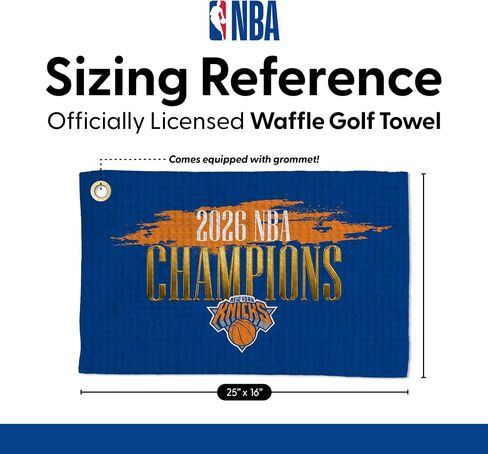 منشفة الجولف Northwest New York Knicks 2026 NBA Champions Waffle Golf، نسيج من الألياف الدقيقة مرخص رسميًا، ملحقات تنظيف النادي الماصة، مشبك حلقة تسلق، 16 × 25 بوصة in Kuwait