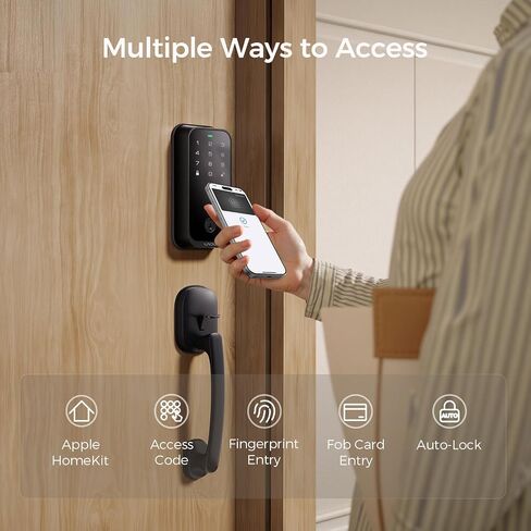 قفل باب دخول بدون مفتاح ببصمة الإصبع مع مفتاح Apple Home وAndroid NFC اضغط لفتح القفل، مدمج في Wi-Fi Deadbolt، جهاز تحكم عن بعد، يعمل مع HomeKit، Alexa، Google، BHMA Cert in Kuwait