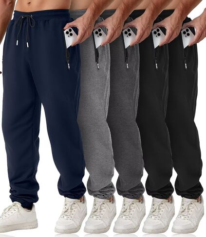 Mens Sweatpants with Zipper Pockets 5 Pack Athletic Joggers for Men Warm Slim Fit Track Workout Running Sweat Pants in Kuwait