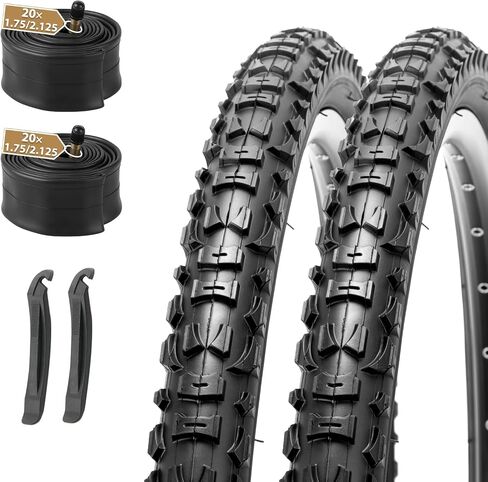 مجموعة إطارات الدراجات الجبلية Mohegia: 2 عبوة 20/24/26 × 1.95 بوصة إطارات بديلة قابلة للطي مقاومة للثقب والأنابيب الداخلية مع رافعات الإطارات للدراجة على الطرق الوعرة MTB in Kuwait