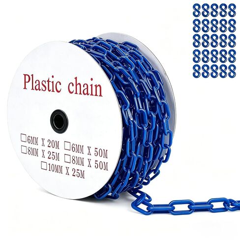 120 Feet Black Plastic Chain Links,6MM Thick Safety Chain with 1.5-Inch Links, Plastic Barrier Chain with 25 PCS S-Hooks, for Crowd Control, Queue Lines, Parking, Fences in Kuwait