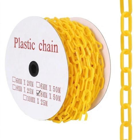 240FT Plastic Chain Links, High Visibility Safety Barrier with 50 s Hooks, Crowd Control for Parking, Driveways, Queue Lines, Construction; UV Resistant, Rustproof, Easy Install in Kuwait