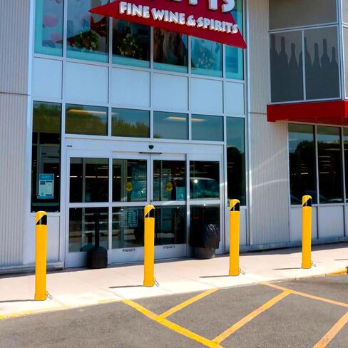 46" Removable Steel Safety Bollard Post with embedding Sleeve | 4-1/2" OD, Yellow Powder Coat | Heavy-Duty Traffic Control for Parking Lots, Driveways | High-Visibility Metal Barrier in Kuwait