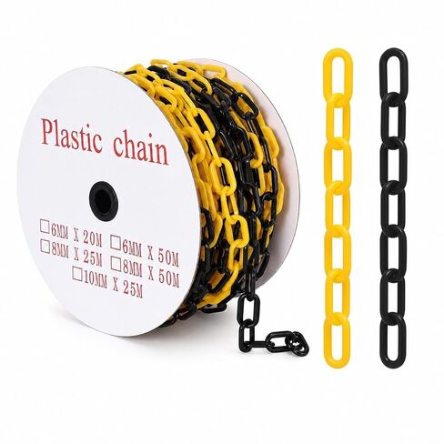 240FT Plastic Chain Links, High Visibility Safety Barrier with 50 s Hooks, Crowd Control for Parking, Driveways, Queue Lines, Construction; UV Resistant, Rustproof, Easy Install in Kuwait