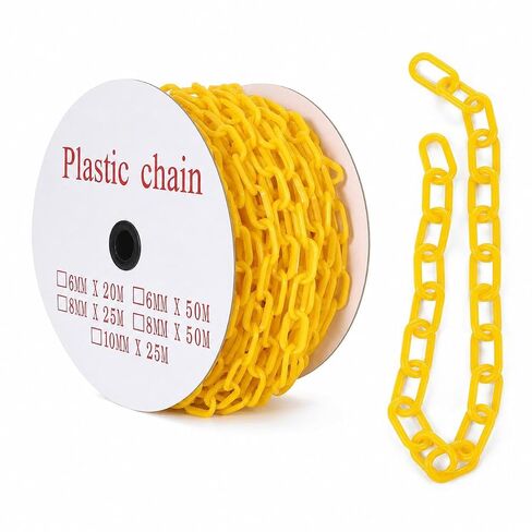 240FT Plastic Chain Links, High Visibility Safety Barrier with 50 s Hooks, Crowd Control for Parking, Driveways, Queue Lines, Construction; UV Resistant, Rustproof, Easy Install in Kuwait