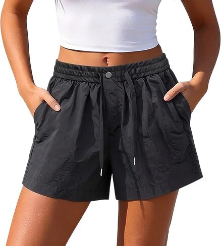 Womens Shorts Athletic High Waist Drawstring Loose Running Comfy Shorts with Pockets Trendy Summer Wide Leg Outfits in Kuwait