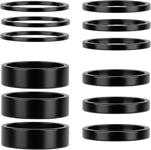 12PCS Headset Spacers Set,Black Aluminum Bike Headset Spacers,Multi-Size (2mm/3mm/5mm/10mm) for Road, MTB,Electric Bike in Kuwait