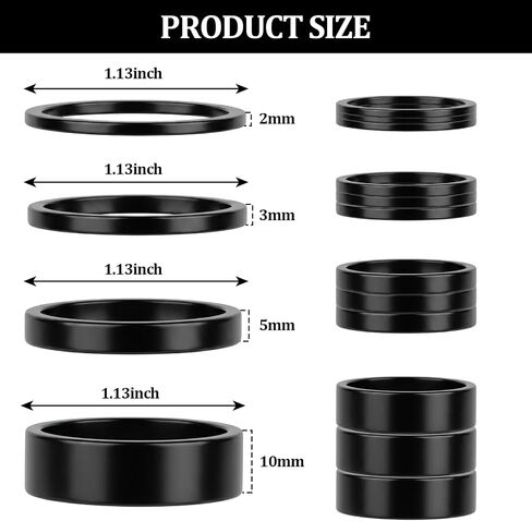 12PCS Headset Spacers Set,Black Aluminum Bike Headset Spacers,Multi-Size (2mm/3mm/5mm/10mm) for Road, MTB,Electric Bike in Kuwait