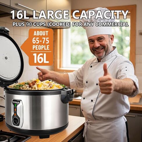 16L Commercial rice cooker 90 cups cooked Large Stainless Steel rice Commercial for 65-75 people 1550W Electiric Rice Warmer, with One-Touch Operation | Auto Keep Warm| Non-Stick Inner Pot in Kuwait
