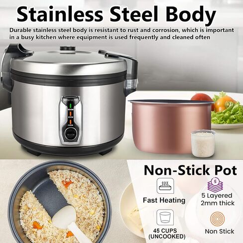 16L Commercial rice cooker 90 cups cooked Large Stainless Steel rice Commercial for 65-75 people 1550W Electiric Rice Warmer, with One-Touch Operation | Auto Keep Warm| Non-Stick Inner Pot in Kuwait