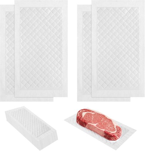 4x7 Inch Meat Absorbent Pads, 200 Pcs 60 Grams Capacity Food-Grade White Soaker Pads for Freshness, Leak Protection with Trays and Vacuum Sealer Bags, Ideal for Meat, Poultry, and Fish Packaging in Kuwait