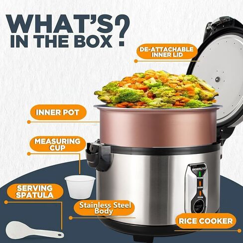 16L Commercial rice cooker 90 cups cooked Large Stainless Steel rice Commercial for 65-75 people 1550W Electiric Rice Warmer, with One-Touch Operation | Auto Keep Warm| Non-Stick Inner Pot in Kuwait