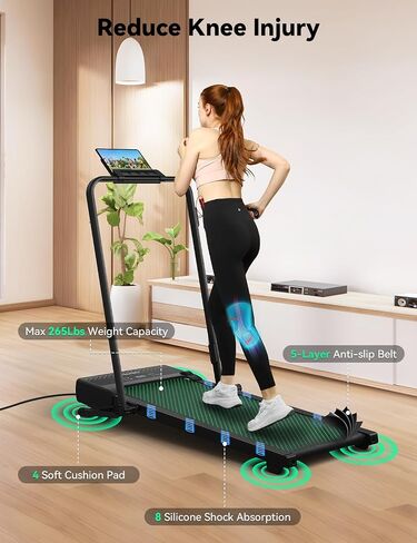 جهاز المشي FelFast، 12% 5 مستويات انحدار تلقائي، 2 في 1 تحت المكتب قابل للطي مع جهاز تحكم عن بعد، 12 وضع HIIT، 265 رطل، 7.6 ميل في الساعة كحد أقصى، جهاز مشي محمول للمنزل والمكتب in Kuwait