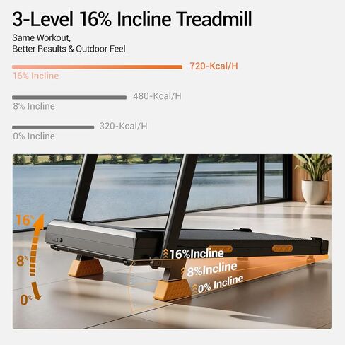 16% Treadmills for Home with Handle, 3 in 1 Portable Treadmill with Incline, Foldable Treadmill with Three Screen, 12 Preset Programs, 400LBS in Kuwait