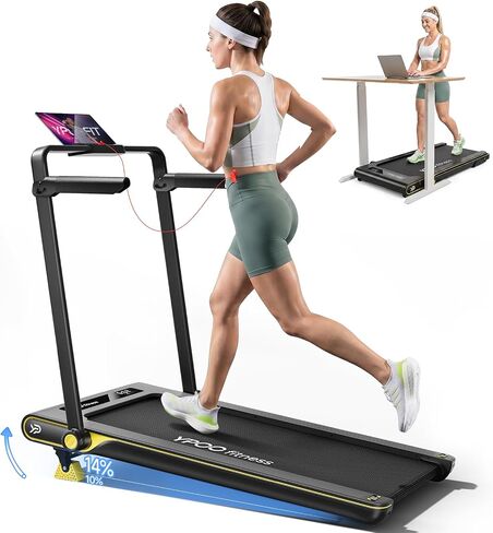 YPOO Walking Pad Treadmill with Incline, Under Desk Portable Waking Pad for Home Office, 14% Incline 2.5HP, 350LBS Capacity, App & Remote Control in Kuwait