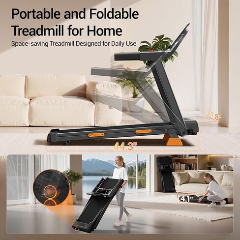 16% Treadmills for Home with Handle, 3 in 1 Portable Treadmill with Incline, Foldable Treadmill with Three Screen, 12 Preset Programs, 400LBS in Kuwait