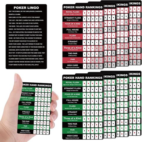 Booson 8Pcs Poker Hand Rankings Chart Rules Plastic Cheat Sheet Cards Reusable Hands Ranking Guide Card for Beginners Texas Hold Game Table Accessories in Kuwait