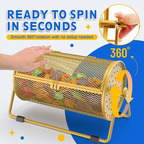 طبلة السحب 9 × 5.5 بوصة، تحمل 1000 تذكرة، لا تحتاج إلى تجميع، قرص معدني ذهبي للألعاب والمناسبات والحفلات in Kuwait