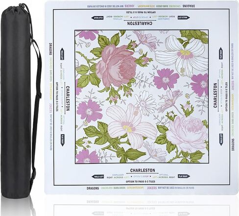 Mahjong Mat - Non-Slip Noise Reduction Gaming Mat for American Mahjong，Anti-Scratch Table Protector with Storage Bag (Vintage Floral Pink, 31.5"x31.5") in Kuwait