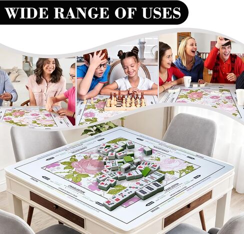 Mahjong Mat - Non-Slip Noise Reduction Gaming Mat for American Mahjong，Anti-Scratch Table Protector with Storage Bag (Vintage Floral Pink, 31.5"x31.5") in Kuwait