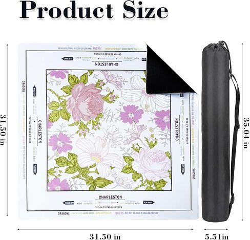 Mahjong Mat - Non-Slip Noise Reduction Gaming Mat for American Mahjong，Anti-Scratch Table Protector with Storage Bag (Vintage Floral Pink, 31.5"x31.5") in Kuwait