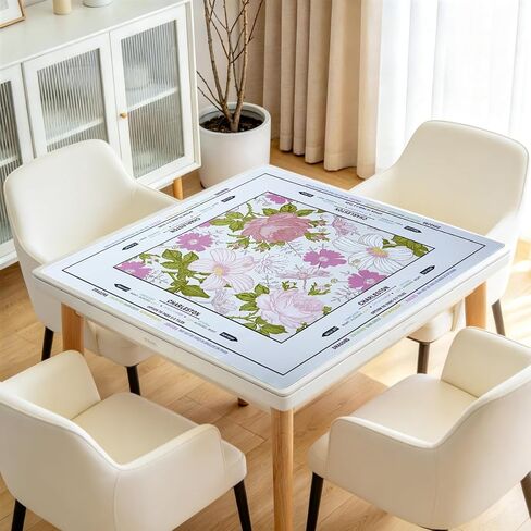 Mahjong Mat - Non-Slip Noise Reduction Gaming Mat for American Mahjong，Anti-Scratch Table Protector with Storage Bag (Vintage Floral Pink, 31.5"x31.5") in Kuwait