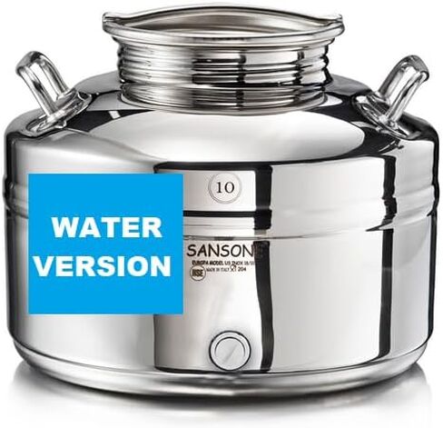 WATER VERSION La Nuova Sansone Stainless Fusti Tank - 10L (2.6 Gal) for Fermentation or Storage Includes Spigot in Kuwait